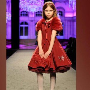 $1,300 Monnalisa Couture Abito Tullissimo Stretch Dress, Headband, Purse, Shawl